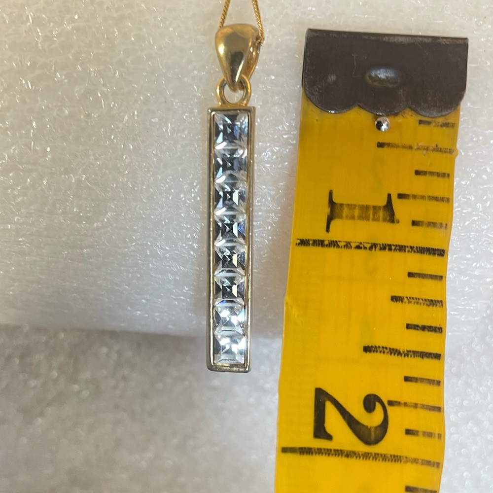 Vintage gold tone CZ Bar Pendant 1.75” large - Picture 6 of 6